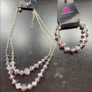 Silver necklace, earrings and bracelet